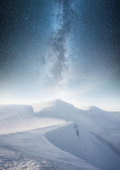 Mountain in the winter at the night time. Natural landscape in the winter time