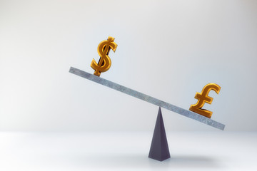 Wall Mural - 3D rendering of abstract pound and dollar on balance scale