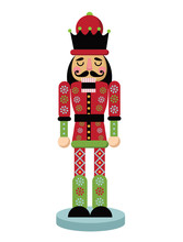 Christmas Nutcracker Cartoon Illustration. Wooden Soldier Toy Gift From The Ballet. EPS 10 Vector Illustration.