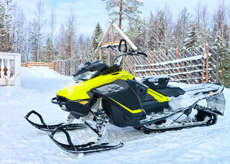 Poster - Snow mobile in the farm in winter Rovaniemi