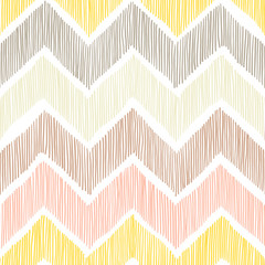 Wall Mural - Seamless pattern. Chevron, a zigzag ornament. White, yellow, pink and gray colors. Pritn for textiles in doodle style.