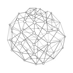 Wall Mural - Vector illustration wireframe connecting sphere with dots and circles. Globe structure connection. Global network