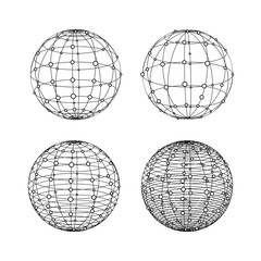 Wall Mural - Wireframe spheres set. Globe symbols with dots