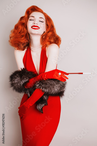 red dress with white fur