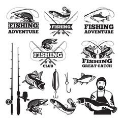 Wall Mural - vintage labels set for fishing club. vector logos templates
