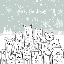 Christmas Card With Happy Dogs Family