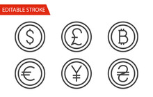 Money Sign Icons Set. Thin Line Vector Illustration
