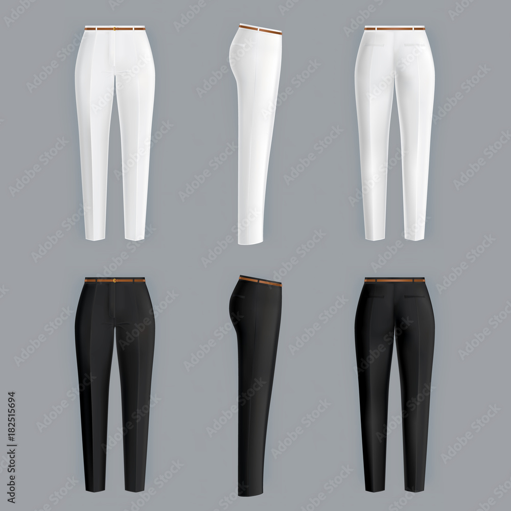 Shiny clean white and black womens pants realistic vector isolated on a ...