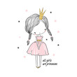 Cute little princess girl. Fashion illustration for kids