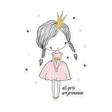 Cute Little Princess Girl. Fashion Illustration For Kids