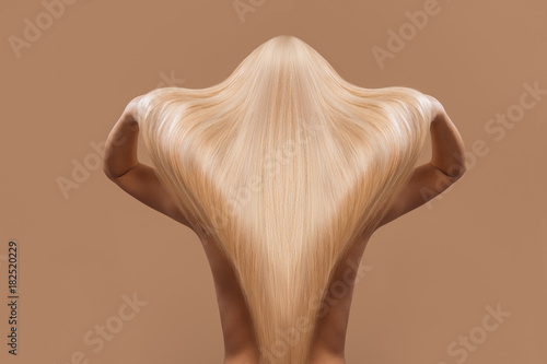 Back View Of Girl With Beautiful Long Blonde Hair Isolated On