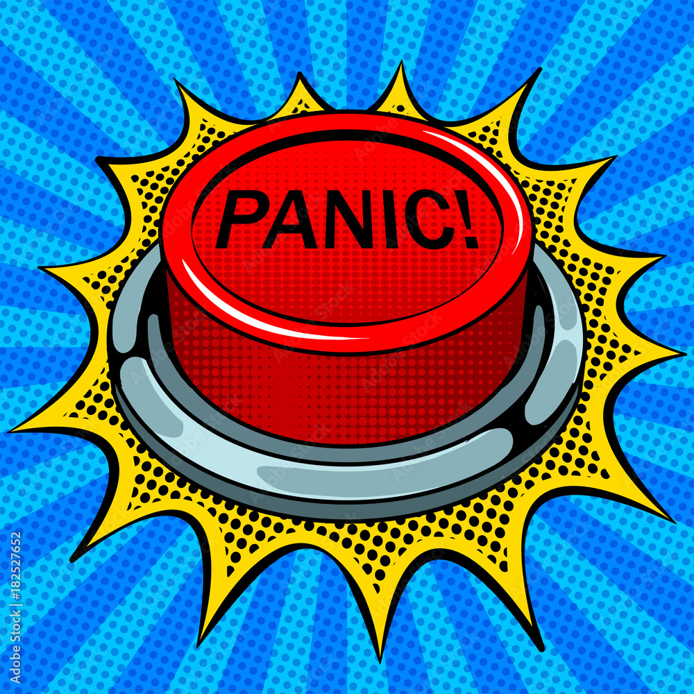 Fotografija Panic red button pop art vector illustration