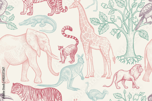 Naklejka na szafę Seamless pattern with animals.