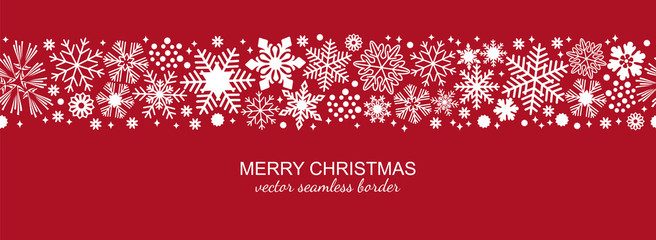 white and red seamless snowflake border, christmas design for greeting card. vector illustration, me