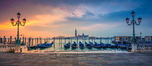 Venice Panorama. Panoramic Cityscape Image Of Venice, Italy During Sunrise.
