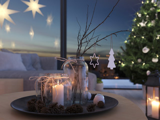 3d rendering. home with advent decoration in modern apartment. 1. advent.