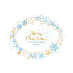 Wall Mural - Circle snowflake frame, festive decoration on white background, Christmas design for invitation, greeting card or postcard. illustration, merry xmas snow flake framework