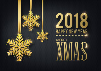 Sticker - Greeting card, invitation with happy New year 2018 and Christmas