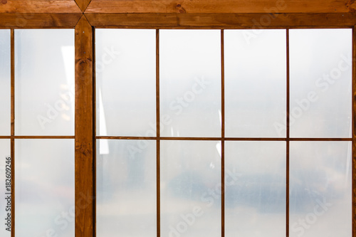 Shabby Light Walls And A Large Wooden Partition With Windows And Glass Doors There Buy This Stock Photo And Explore Similar Images At Adobe Stock Adobe Stock