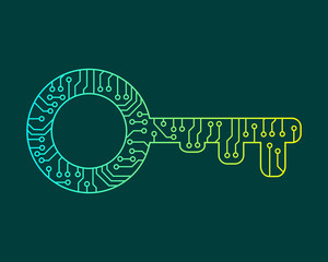 Abstract key to the door. Electronic circuit. Vector illustration