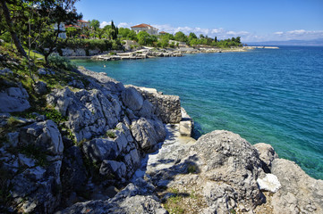 Wall Mural - The rocky Adriatic coastline in Porat village. The island of Krk, Croatia