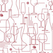 Seamless background with wine glasses and bottles. Design element for tasting, menu, wine list, winery, shop. Line style. Vector illustration.