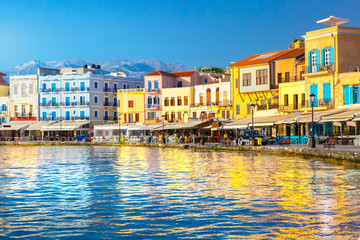 Wall Mural - View of the old port of Chania, Crete, Greece.
