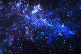 Fototapeta Kosmos - Bright galaxy. Abstract blue sparkles on black background. Fantasy fractal texture. Digital art. 3D rendering.