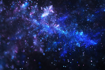 Bright galaxy. Abstract blue sparkles on black background. Fantasy fractal texture. Digital art. 3D rendering.