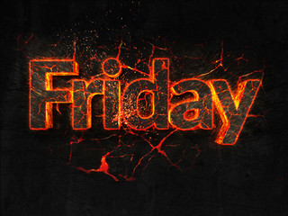 Friday Fire text flame burning hot lava explosion background.