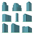 © dniprodd - Set of nine  modern high-rise building on a white background. View of the building from the bottom. Isometric vector illustration.