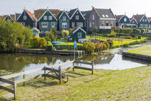 Marken, North Holland, Netherlands. Beautiful Typical Fisherman Village Houses In Marken Island Waterland, Netherlands.