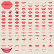  vector illustration of a kiss, red lips isolated, smile male and female mouth, 