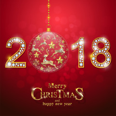 Wall Mural - Christmas Greeting and New Years card templates with gold patterned and crystals on background color.