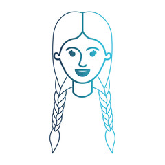 Wall Mural - female face with braided hair in degraded blue silhouette vector illustration