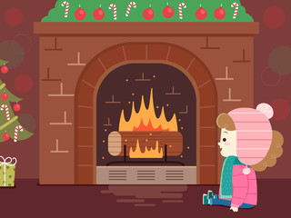 Canvas Print - Kid Girl Jul Christmas Yule Log Illustration