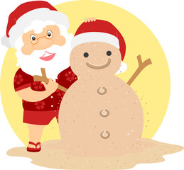 Poster - Santa Xmas Snowman made from Sand Illustration