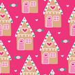 seamless merry christmas gingerbread house pattern vector illustration