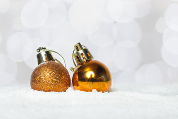 Wall Mural - Christmas background, decoration golden ball christmas on the snow