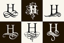 Vintage Set . Capital Letter H For Monograms And Logos. Beautiful Filigree Font. Victorian Style.