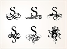 Vintage Set . Capital Letter S For Monograms And Logos. Beautiful Filigree Font. Victorian Style.