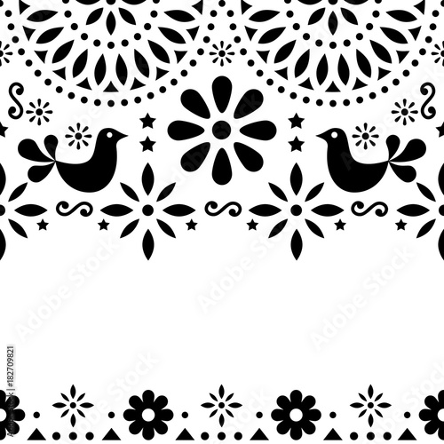 Fotografija Mexican folk art vector greeting card, retro wedding or party invitation with mo