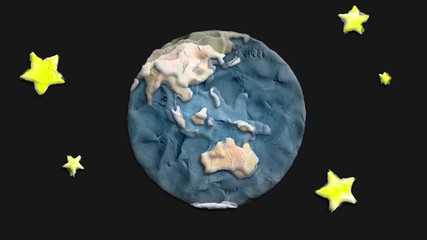 cartoonclay planet earth globe spin on black background seamless endless loop animation - new qualit