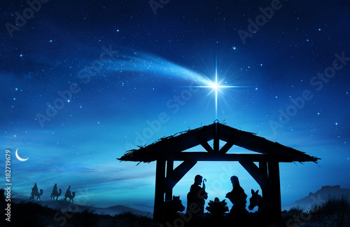 Fotomural Nativity Scene With The Holy Family In Stable