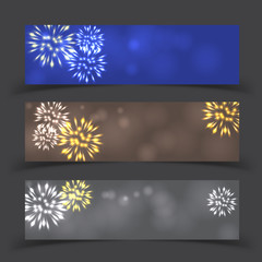 Wall Mural -  Fireworks on twilight banner background vector. Firework new year holiday celebration.