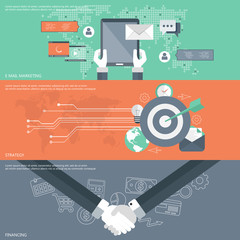 Wall Mural - set of flat design vector illustration concepts for e mail marketing, business strategy and financin