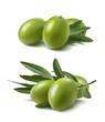 Green olives set isolated on white background