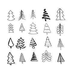 Wall Mural - Hand drawn Christmas trees doodle icons