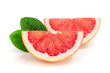 © kolesnikovserg - two slices of grapefruit with leaves isolated on white background