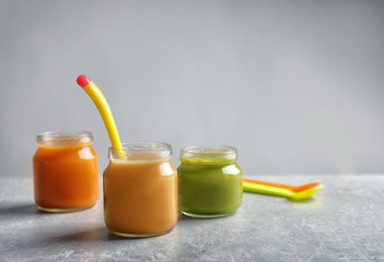 Sticker - Jars with healthy baby food on table